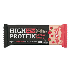 Bio Baton Proteic cu Capsuni Invelit in Ciocolata Vegan Fara Gluten Roobar 40 g
