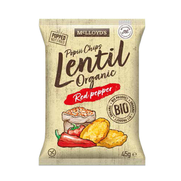 Bio Chips cu Linte si Ardei Rosu Popiii Chips Fara Gluten McLLOYD'S 45 g