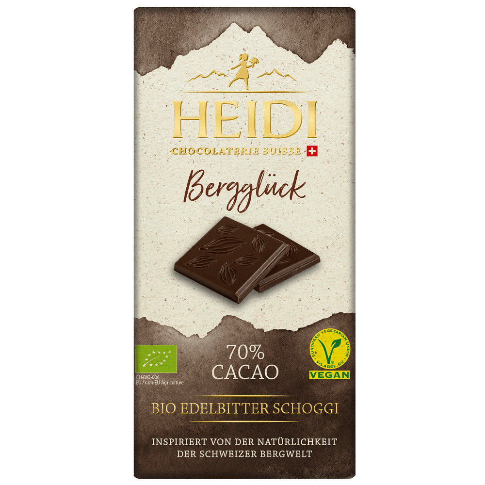Bio Ciocolata Vegana Neagra 70% Cacao Heidi 75 g