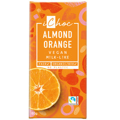 Bio Ciocolata Vegana cu Migdale si Portocala IChoc 80 g