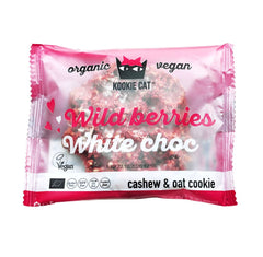 Bio Cookie cu Ciocolata Alba si Fructe de Padure Wild Berries Kookie Cat 50 g