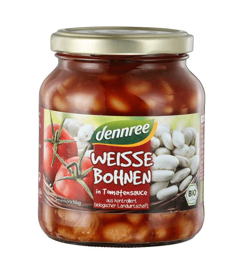 Fasole Alba Bio in Sos de Rosii Dennree 350 g