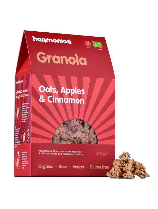 Bio Granola cu Ovaz, Mere si Scortisoara Fara Gluten Vegan Harmonica 250 g