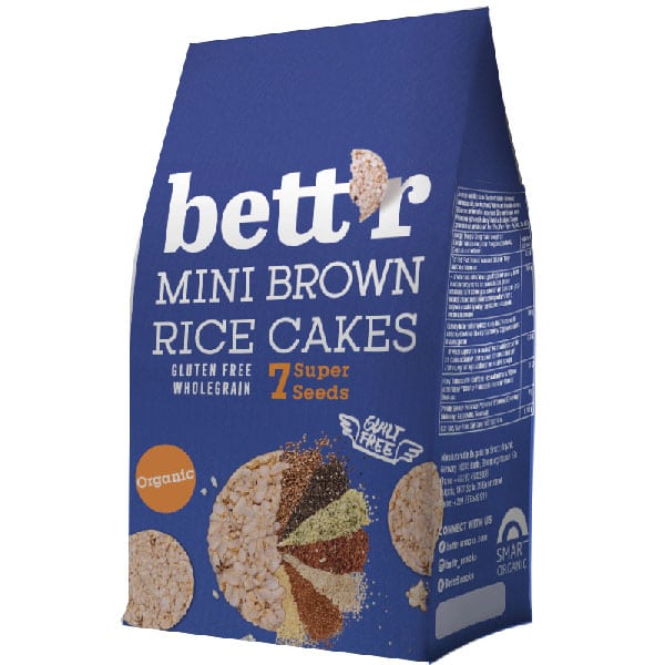 Bio Mini Rondele din Orez Brun Integral cu 7 Super Seminte Vegan Fara Gluten Bettr 50 g