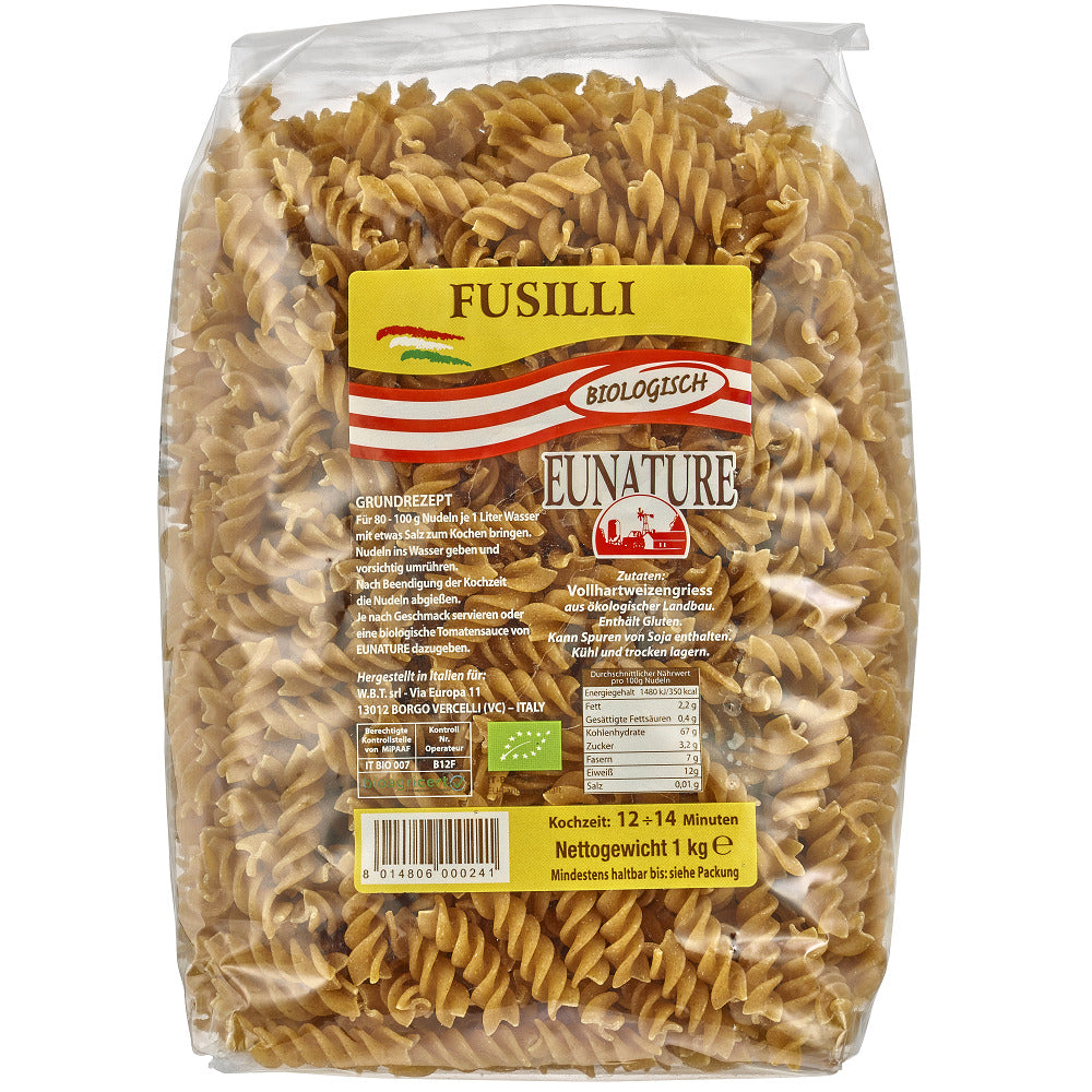 Bio Paste Fusilli din Grau Dur Integral Eunature 1 kg