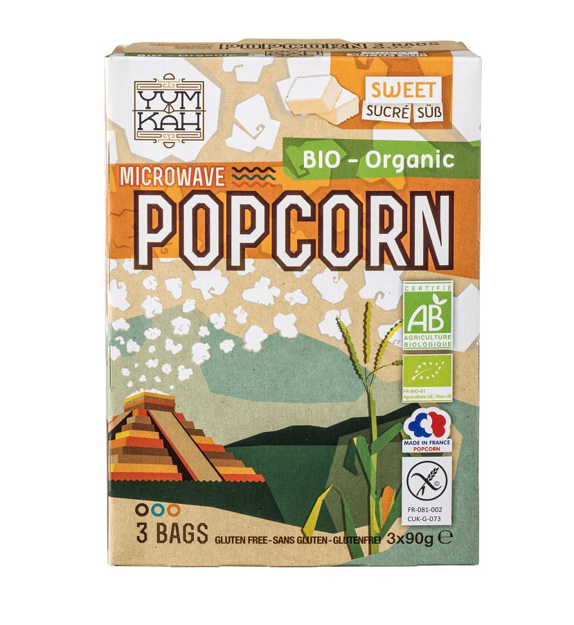 Bio Pop Corn Dulce Pentru Microunde Fara Gluten YumKah 3 x 90 g