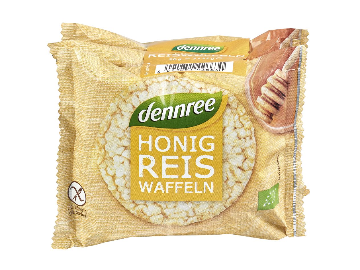 Bio Rondele de Orez Expandat cu Miere Fara Gluten Dennree 3 x 32 g