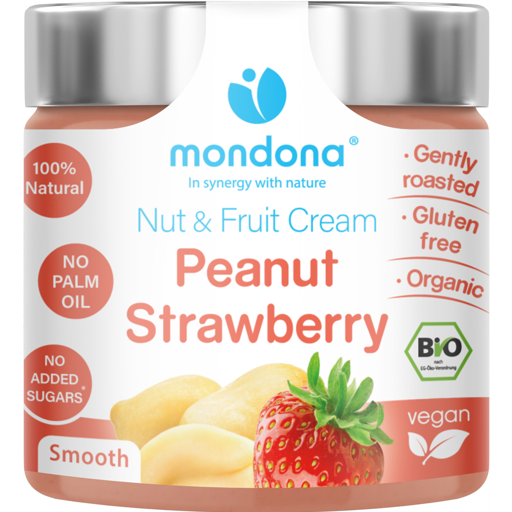 Crema Tartinabila Bio Vegana din Unt de Arahide si Capsuni Mondona 220 g