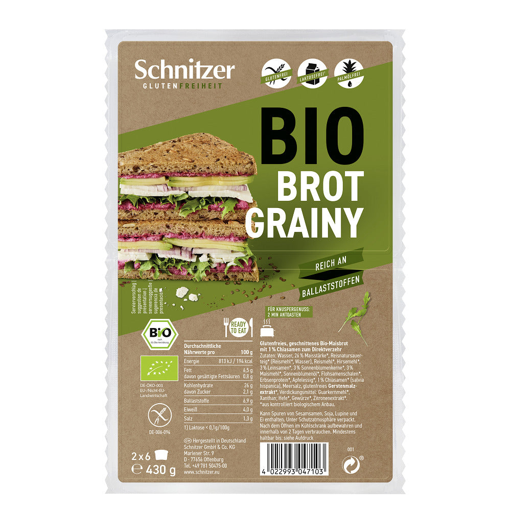Paine Grainy Toast Bio Fara Gluten Schnitzer 430 g