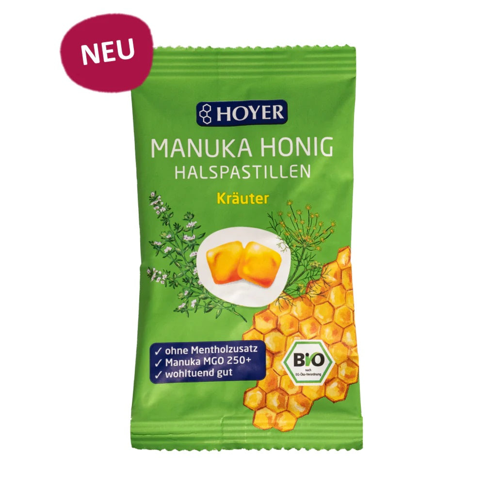 Pastile pentru Gat Bio cu Miere de Manuka si Ierburi MGO 250+ Hoyer 30 g
