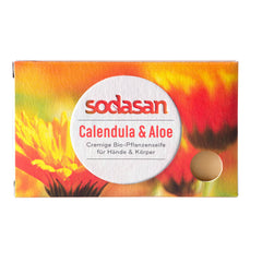 Sapun Solid Cremos Bio pentru Maini si Corp cu Galbenele si Aloe Sodasan 100 g