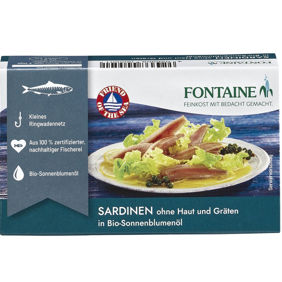 Sardine Fara Piele In Ulei Bio de Floarea Soarelui Fontaine 120 g