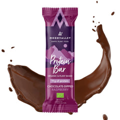 Baton Proteic Bio Vegan cu Zmeura Invelit in Ciocolata Moonvalley 60 g