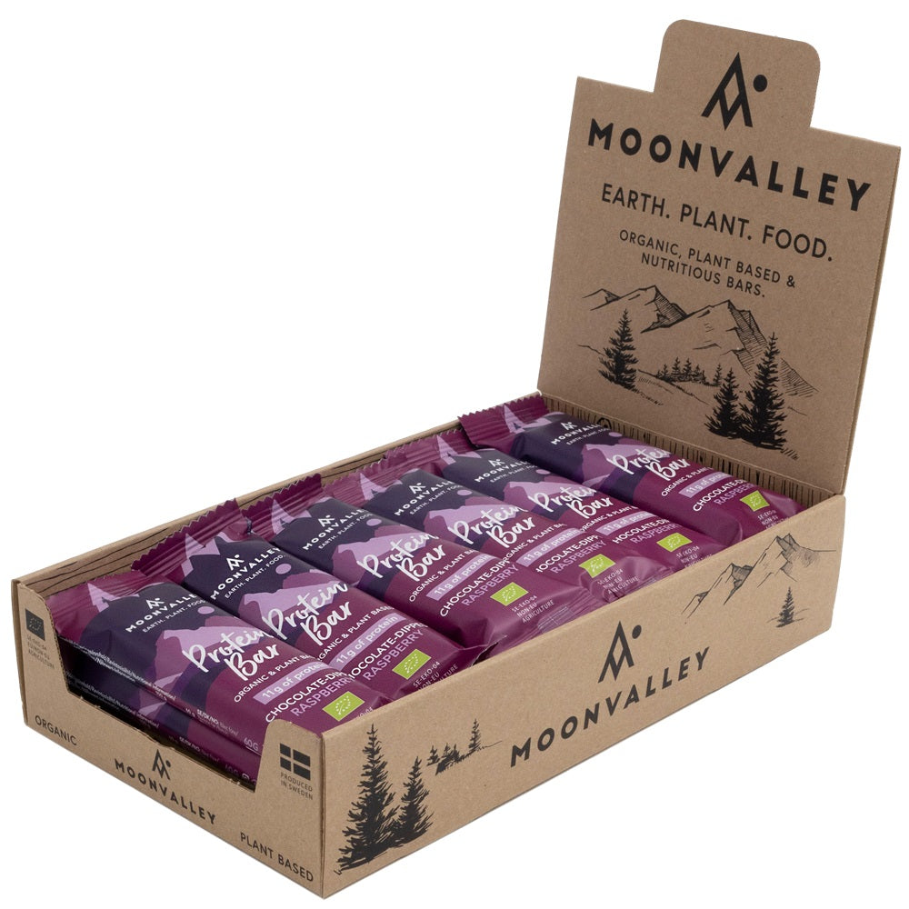 Baton Proteic Bio Vegan cu Zmeura Invelit in Ciocolata Moonvalley 60 g