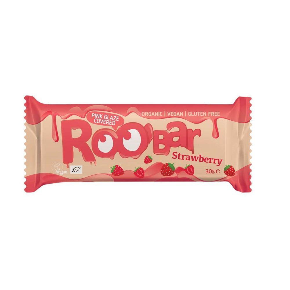 Bio Baton cu Capsuni si Glazura Roz Vegan Fara Gluten Roobar 30 g