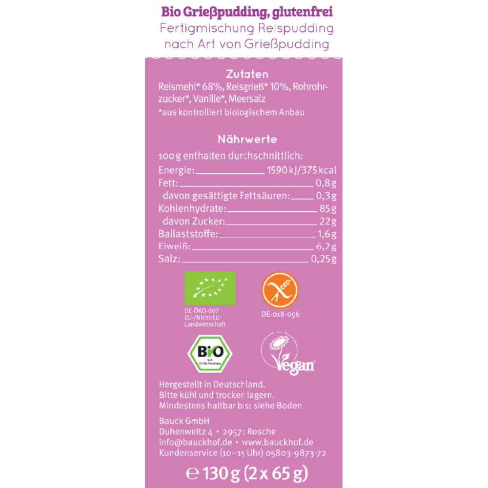 Bio Budinca de Gris Fara Gluten Bauck Hof 130 g