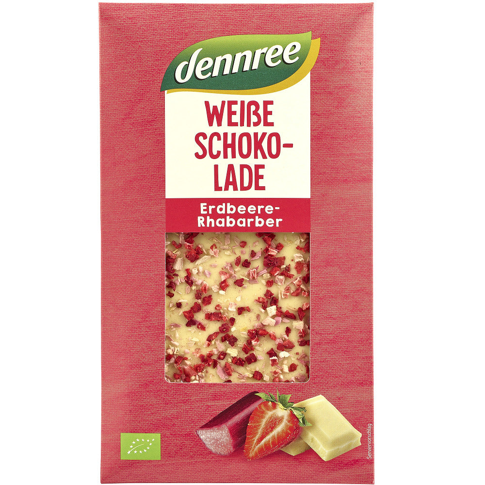 Bio Ciocolata Alba cu Capsuni si Rubarba 100 g