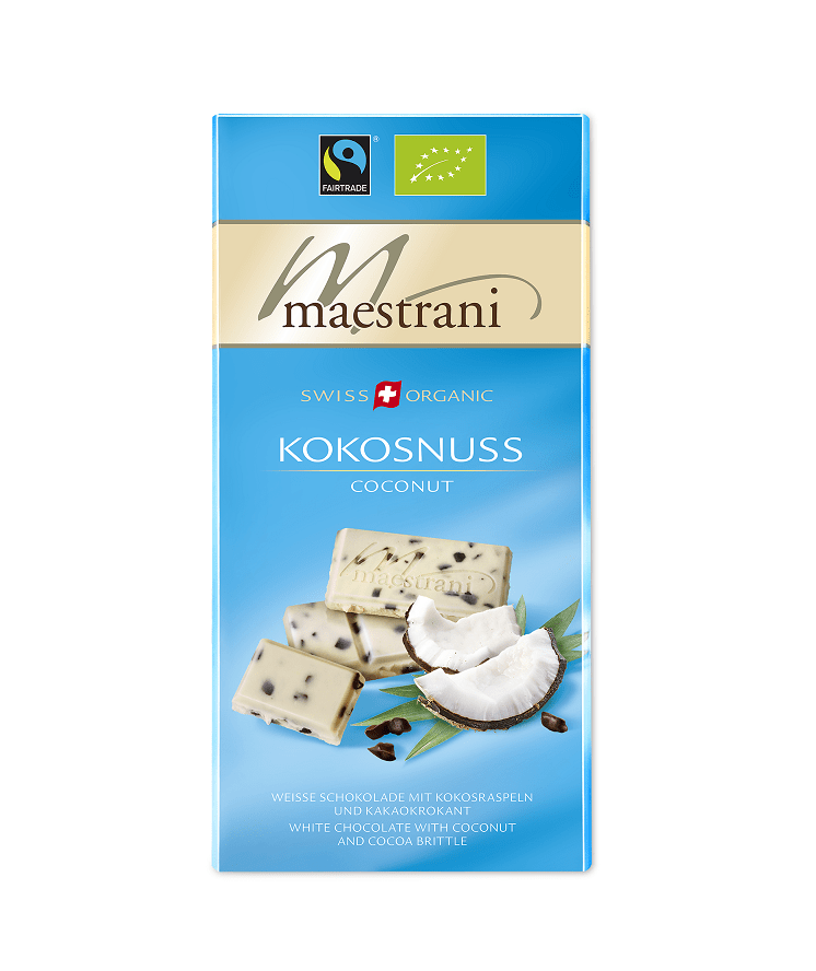 Bio Ciocolata cu Bucati de Cocos Maestrani 80 g