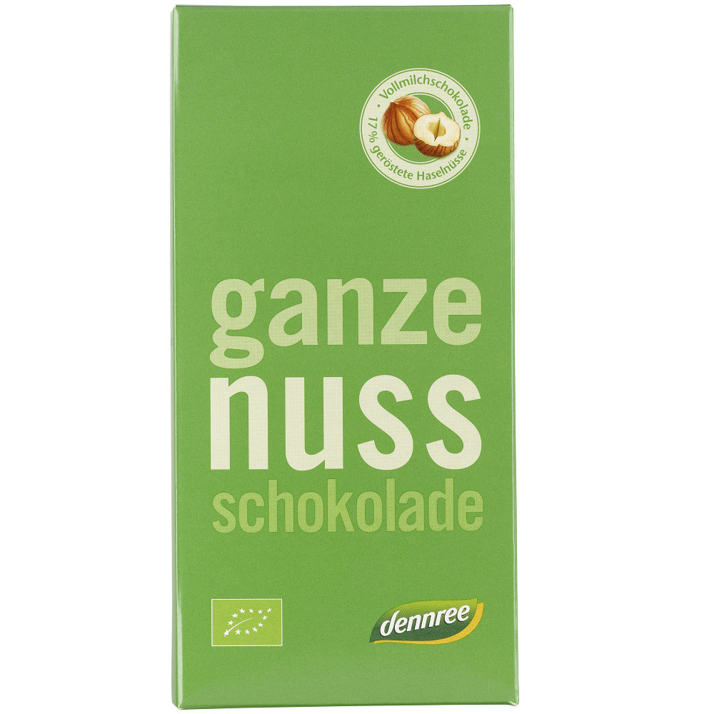 Bio Ciocolata cu Lapte si Alune Intregi Dennree 100 g