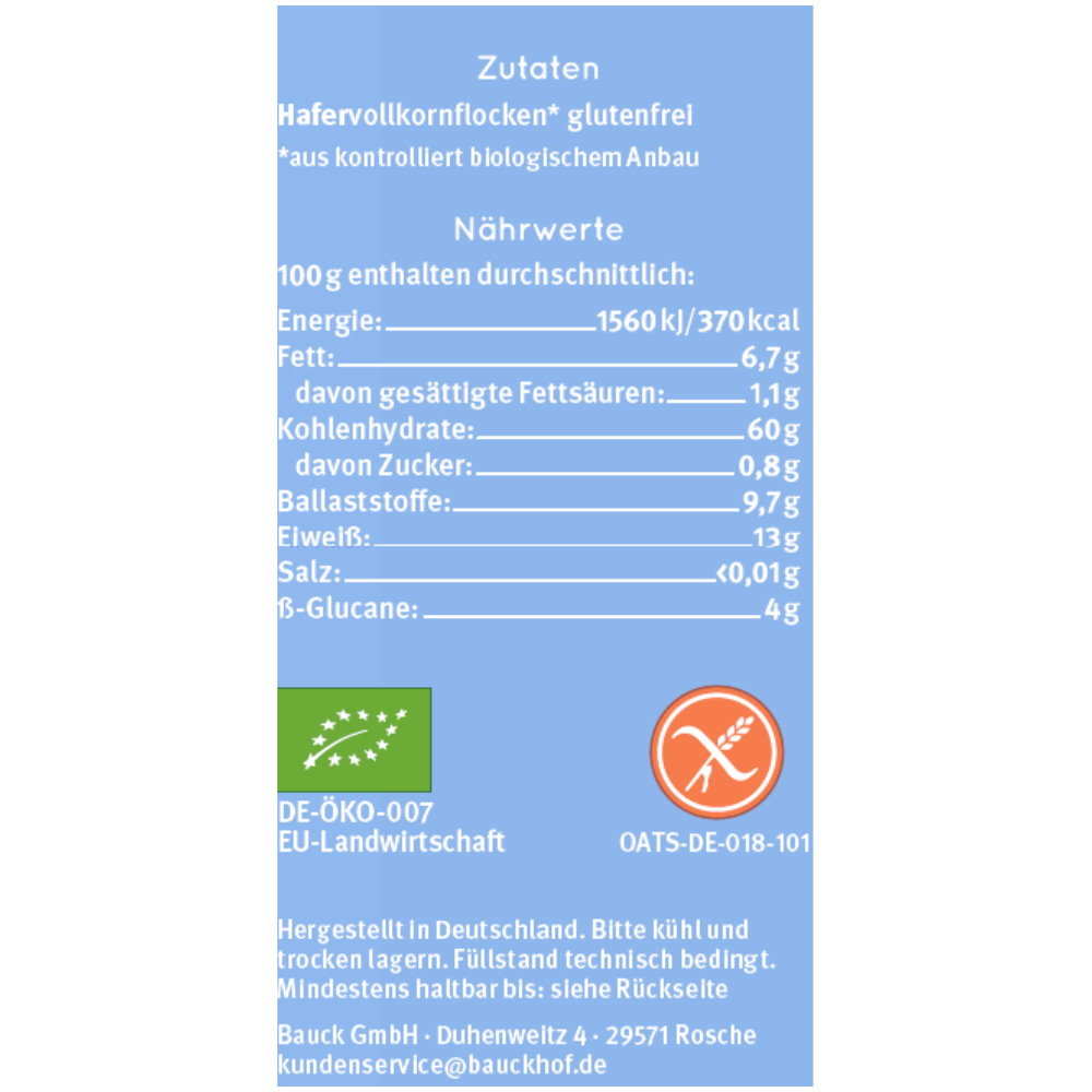 Fulgi de Ovaz Bio Fini Fara Gluten Bauck Hof 425 g