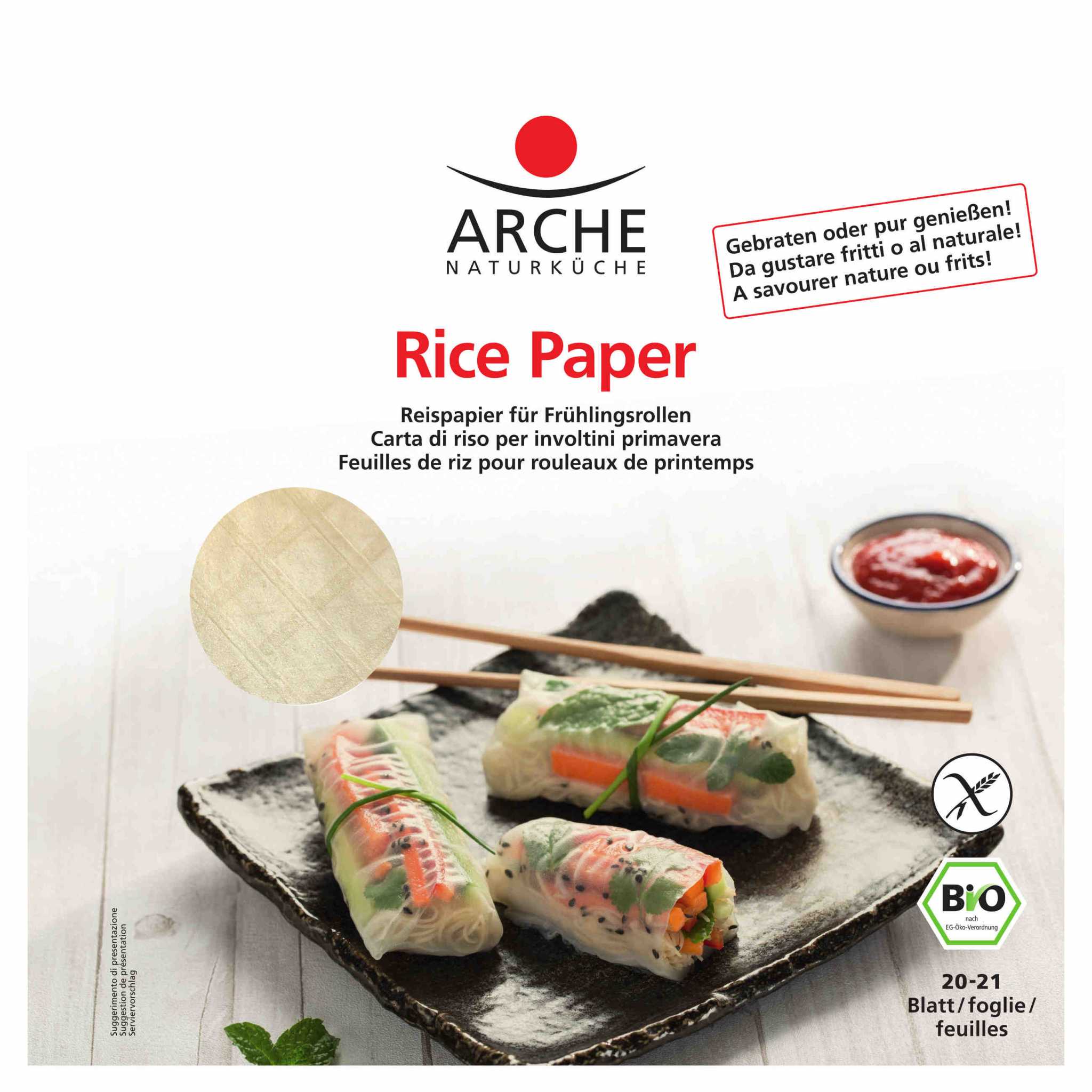 Hartie de Orez Bio pentru Rulouri Fara Gluten Arche 150 g