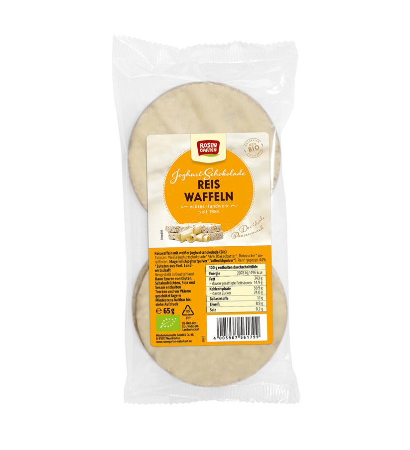 Bio Rondele din Orez Expandat cu Ciocolata Alba si Iaurt Rosengarten 65 g