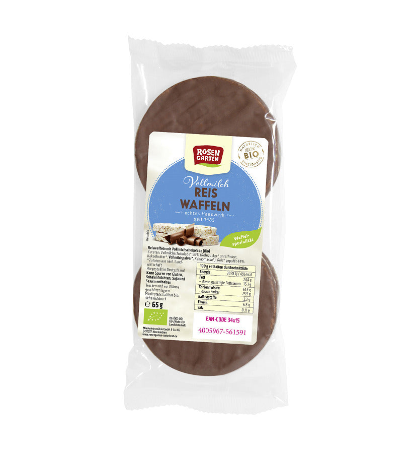 Bio Rondele din Orez Expandat cu Ciocolata cu Lapte Rosengarten 65 g