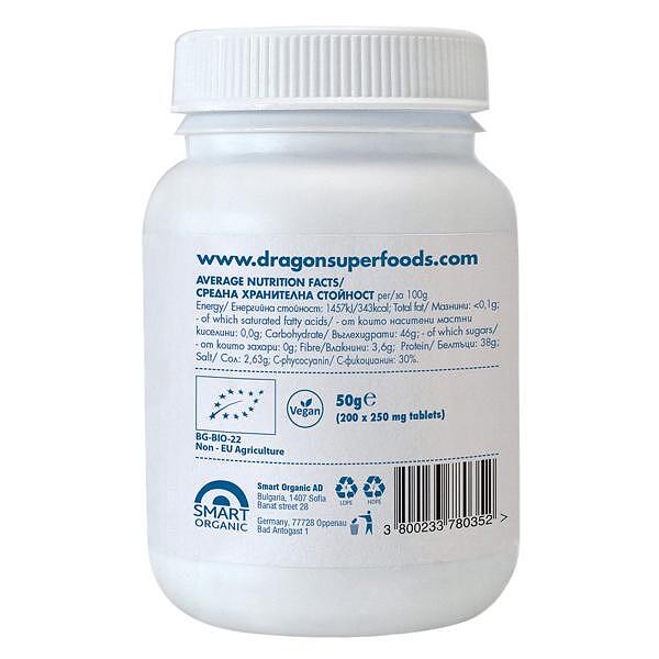 Bio Tablete Spirulina Albastra Dragon Superfoods 200 Tablete 50 g