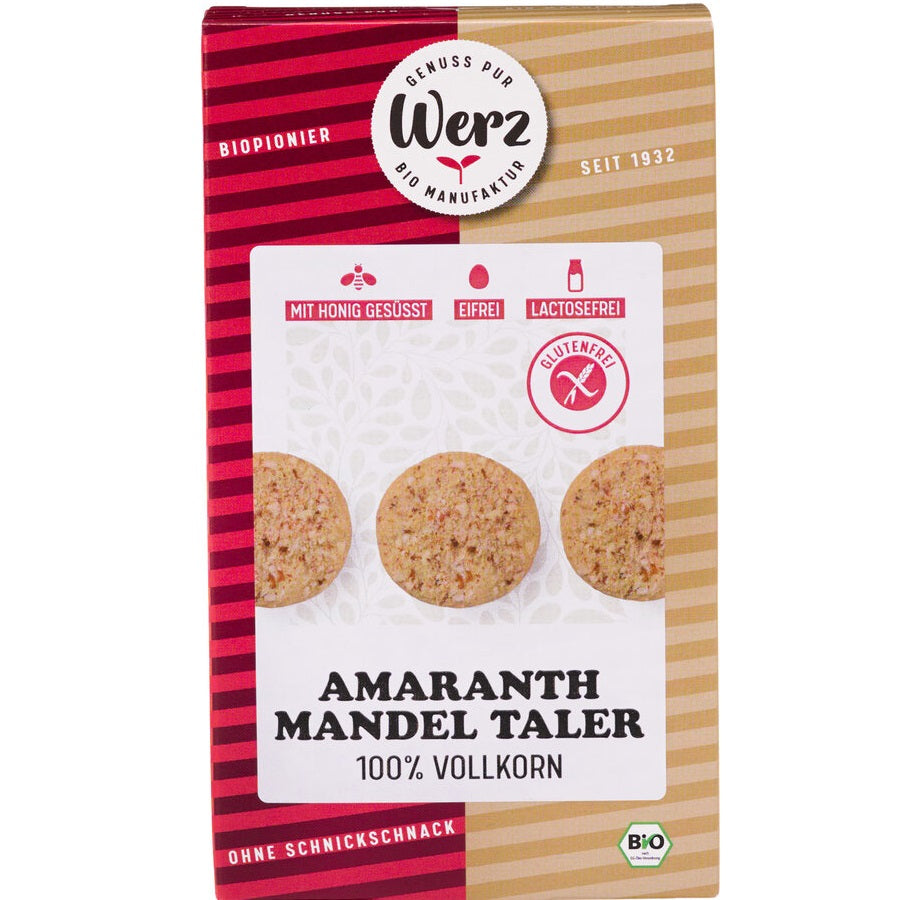 Biscuiti Bio Fara Gluten din Faina Integrala din 4 Cereale cu Amarant si Migdale Werz 125 g