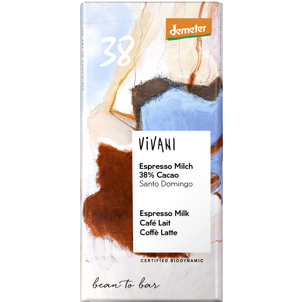 Ciocolata Bio cu Lapte si Esspresso 38% Cacao Vivani 90 g