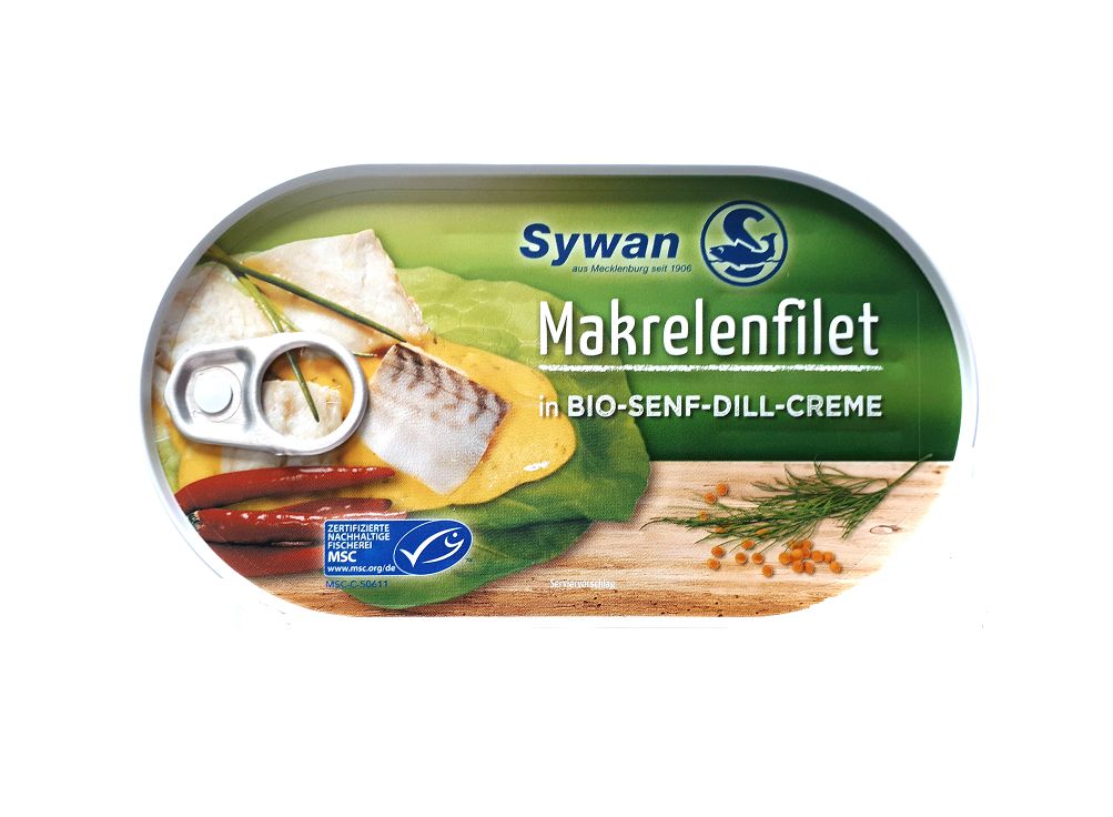 Conserva de Peste Fileuri de Macrou in Sos de Mustar Bio cu Marar Sywan 200 g