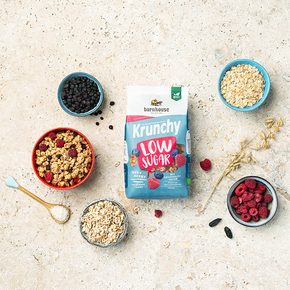 Granola Bio cu Fructe de Padure Low Sugar Krunchy Barnhouse 375 g