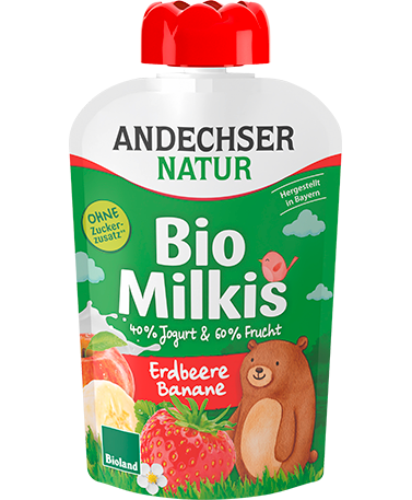 Iaurt cu Fructe Bio cu Capsuni si Banane Milkis Andechser Natur 100 g