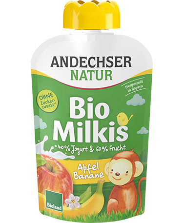 Iaurt cu Fructe Bio cu Mar si Banane Milkis Andechser Natur 100 g