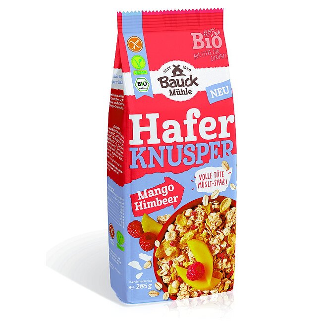 Musli Bio Crocant Vegan Fara Gluten din Ovaz Mango si Zmeura Bauck Hof 285 g