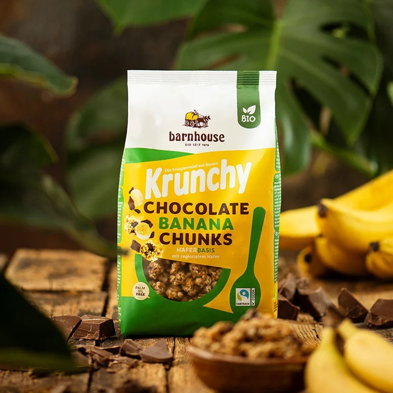 Musli Bio Crunchy cu Bucati de Banana si Ciocolata Barnhouse 450 g