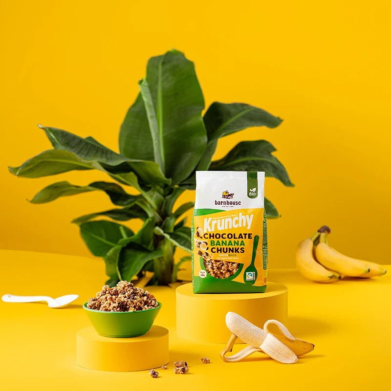 Musli Bio Crunchy cu Bucati de Banana si Ciocolata Barnhouse 450 g