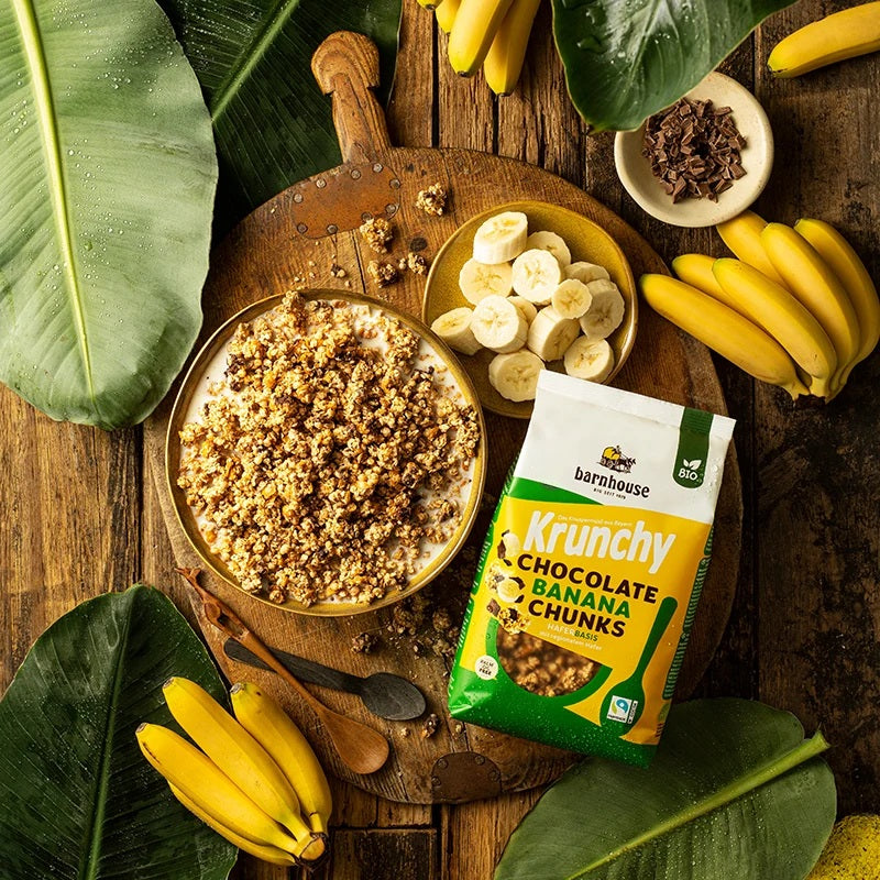 Musli Bio Crunchy cu Bucati de Banana si Ciocolata Barnhouse 450 g