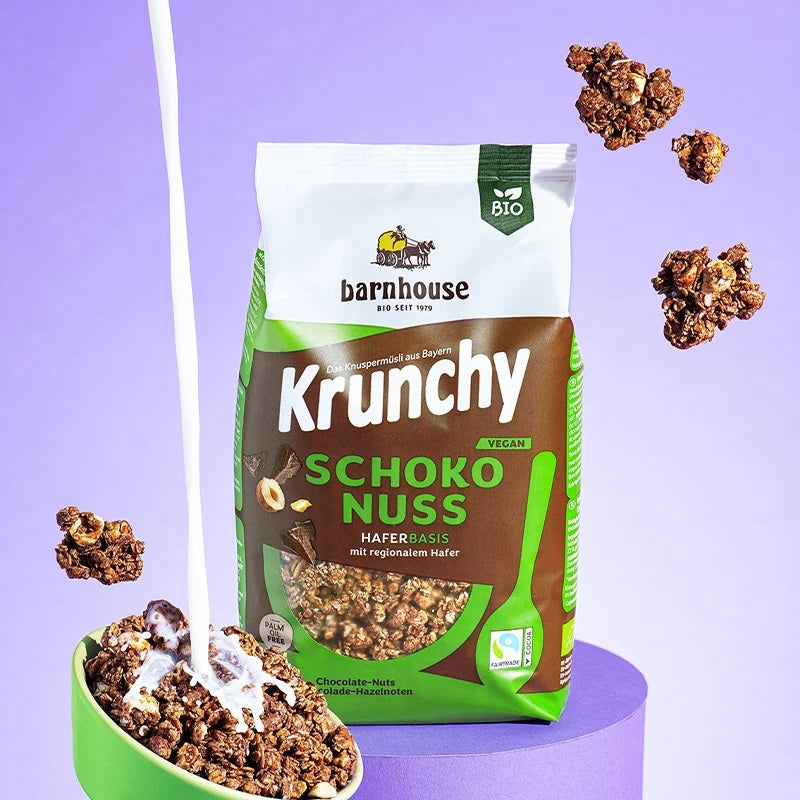 Musli Bio Crunchy cu Bucati de Ciocolata si Nuca Crocanta Barnhouse 375 g