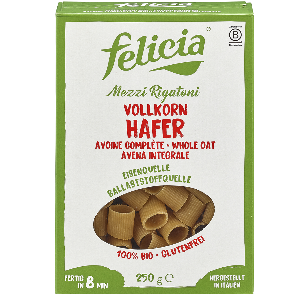 Paste Bio din Ovaz Integral Fara Gluten Mezzi Rigatoni Felicia 250 g