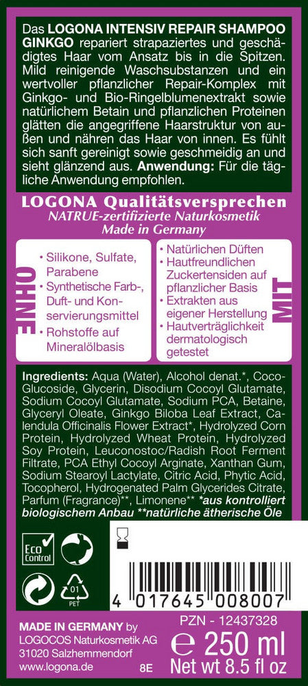 Sampon Reparare Intensiva cu Ginkgo Biloba Bio Vegan Logona 250 ml