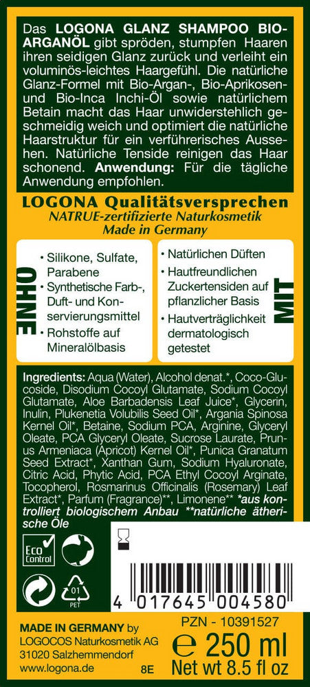 Sampon pentru Stralucire cu Ulei de Argan Bio Vegan Logona 250 ml