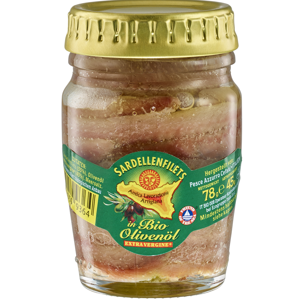 Sardine File in Ulei de Masline Bio Borcan Pesce Azzurro 78 g