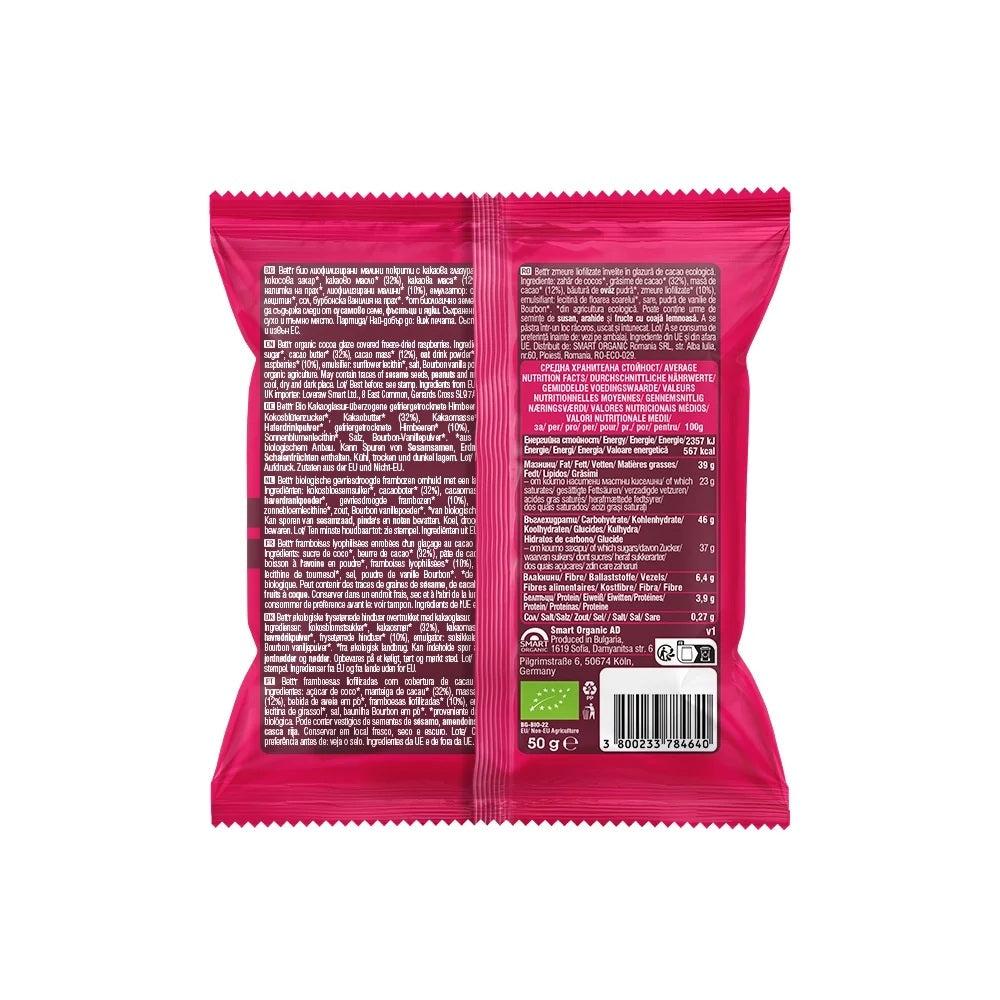 Zmeura Bio Invelita in Ciocolata Bettr 50 g
